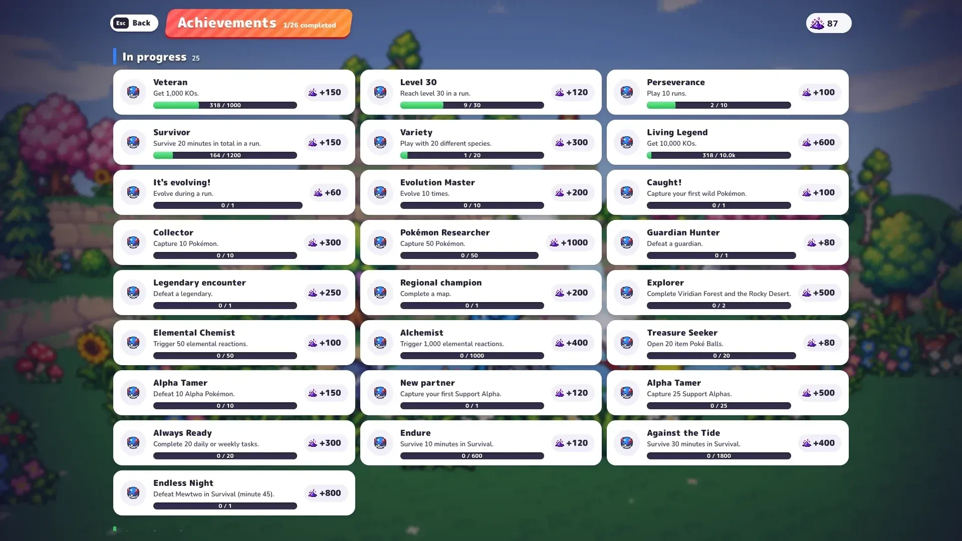 PokeBonk achievements list with Stardust rewards