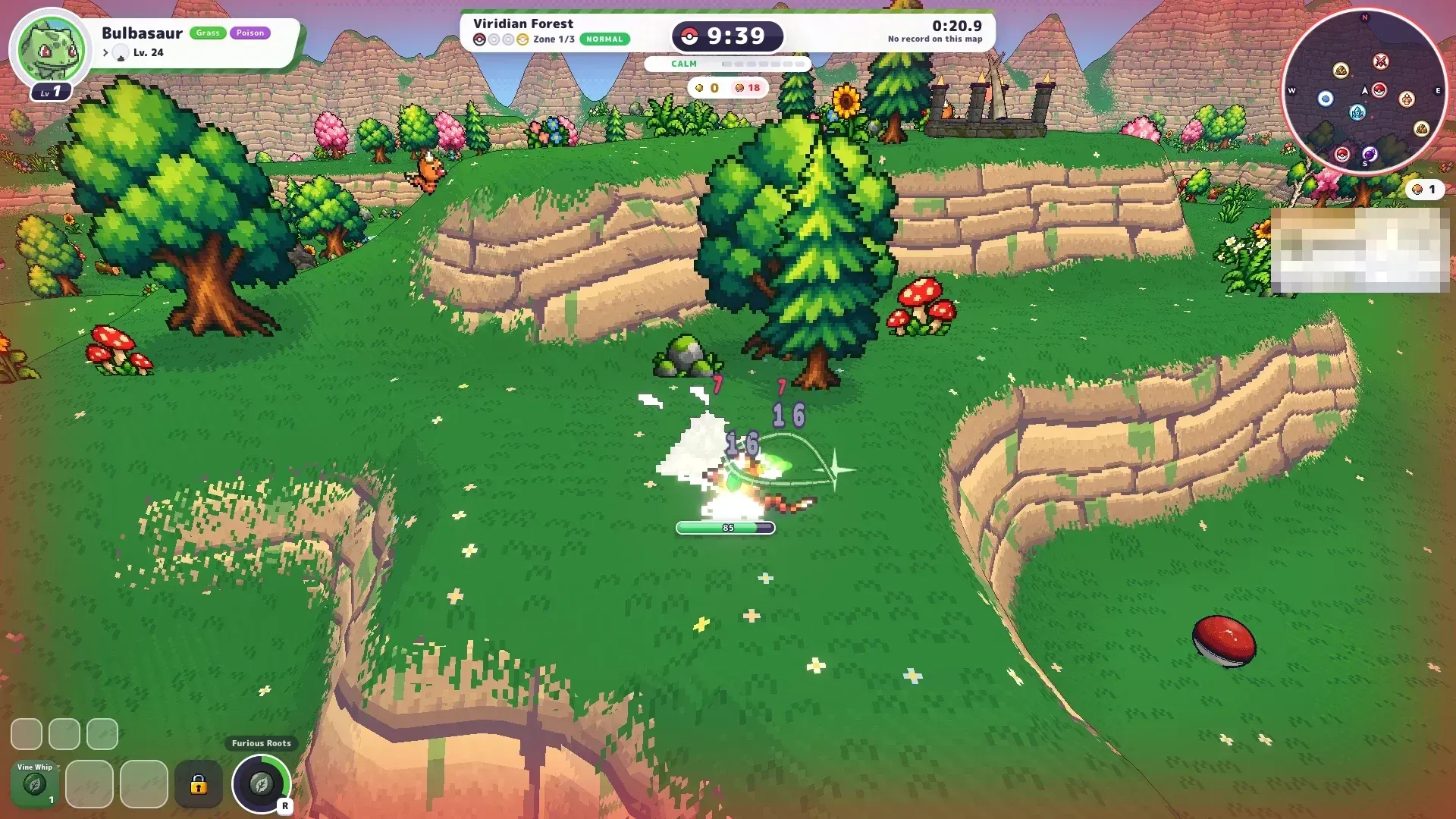 Viridian Forest Zone 1 terrain in PokeBonk with an Unown altar