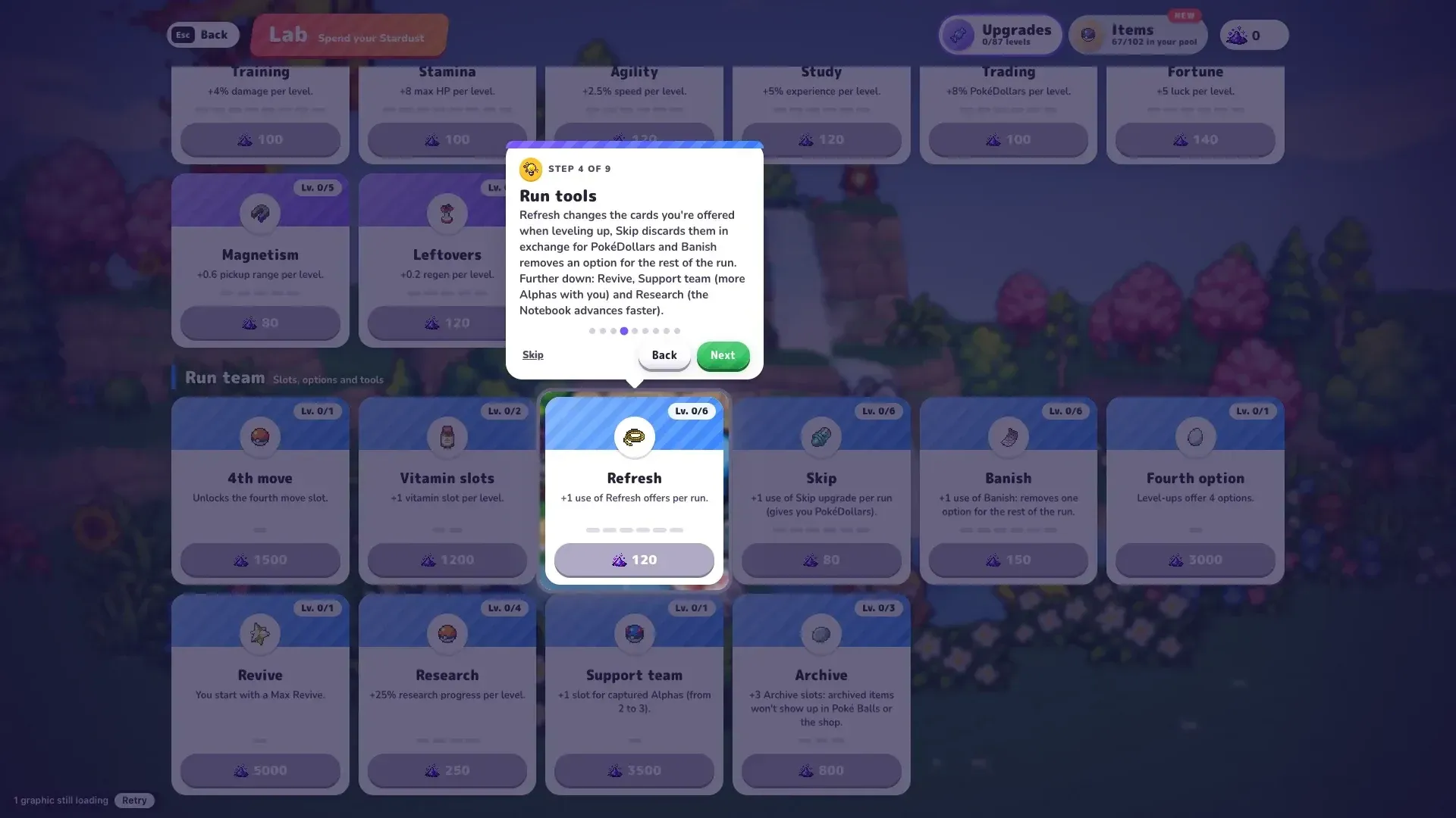 PokeBonk Lab tutorial explaining run tools such as Refresh, Skip and Banish